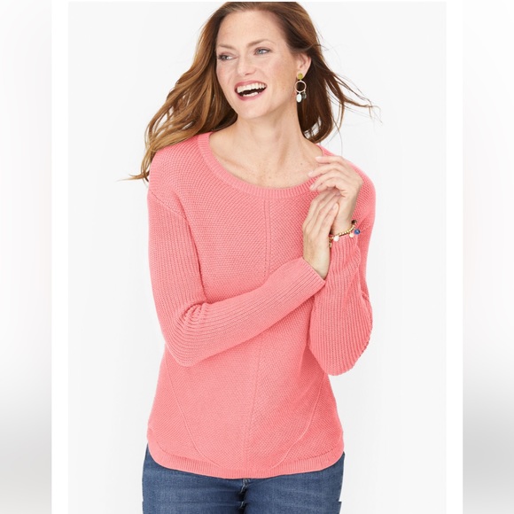 Talbots Sweaters - Talbots Mixed Knit Shaker Stitch Pink Cotton Sweater